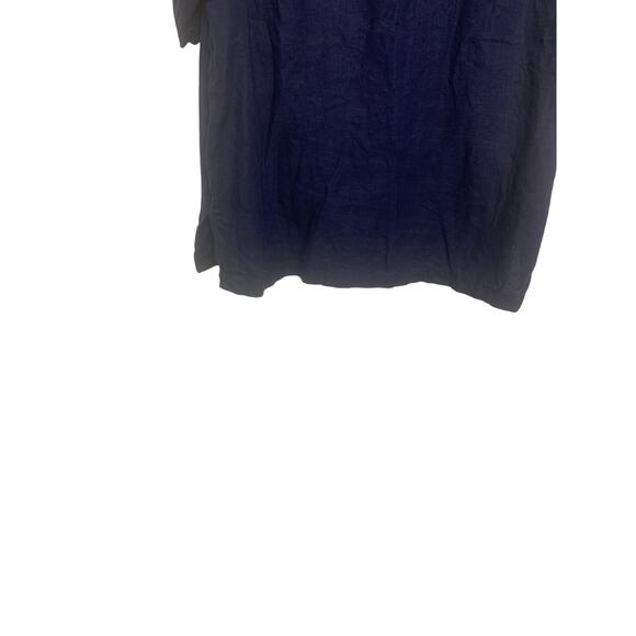 Edward Linen Button Up Vintage Top XL Navy Blue Short Sleeves 100%  Linen Office - Picture 6 of 6